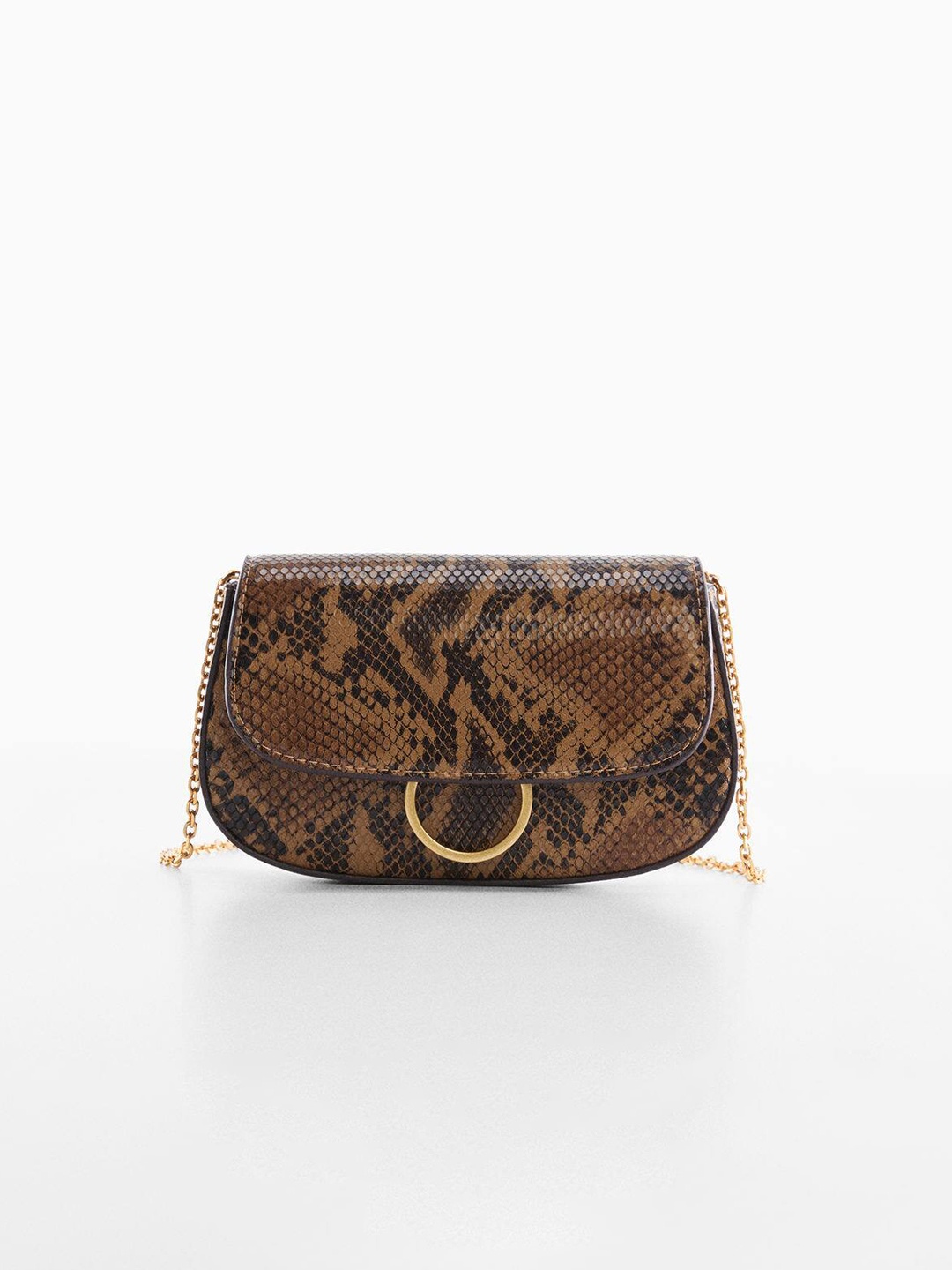

MANGO Women Snake Skin Textured Structured Sling Bag, Beige