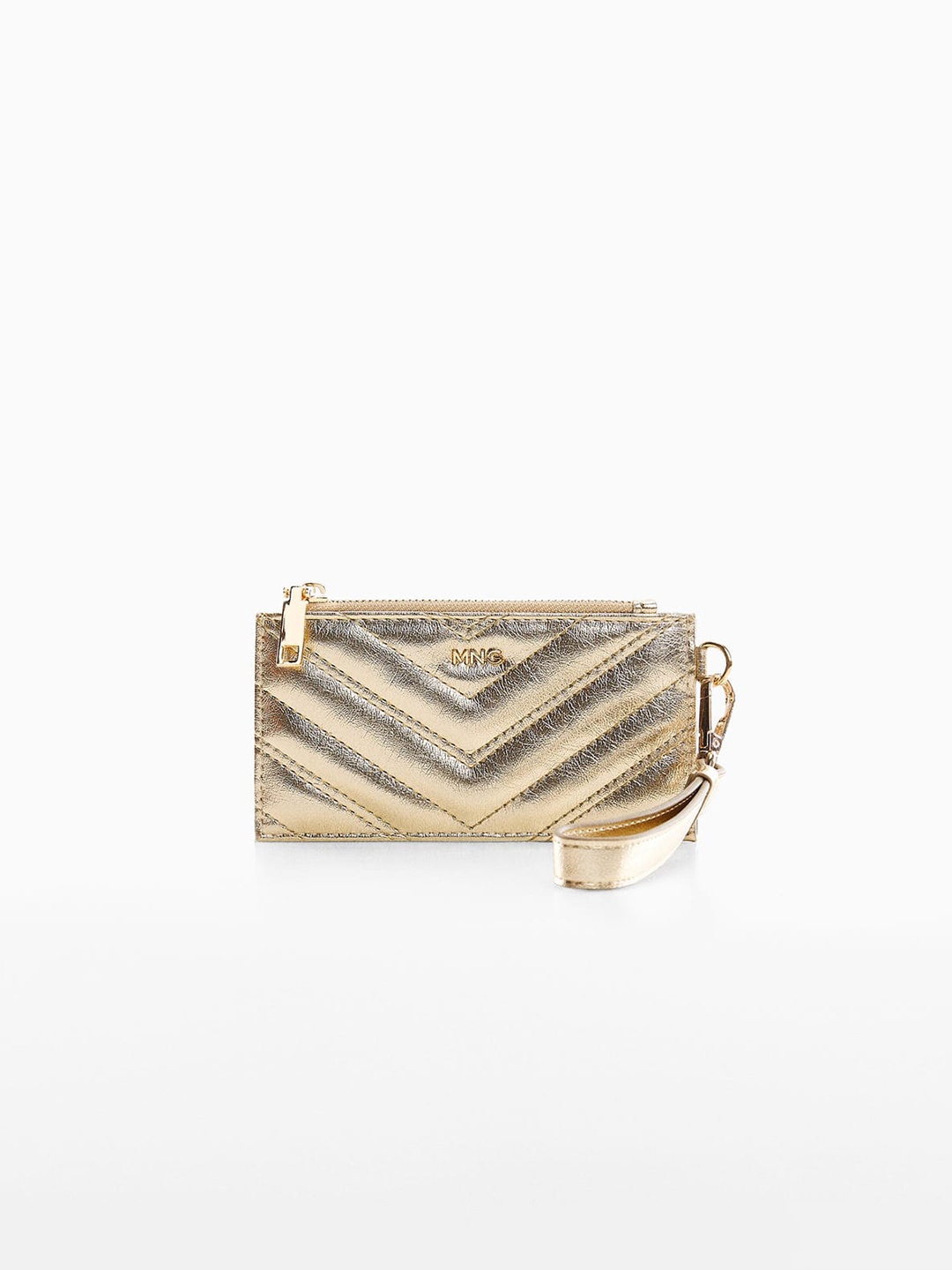

MANGO Women Quilted Card Holder with Wrist Loop, Gold