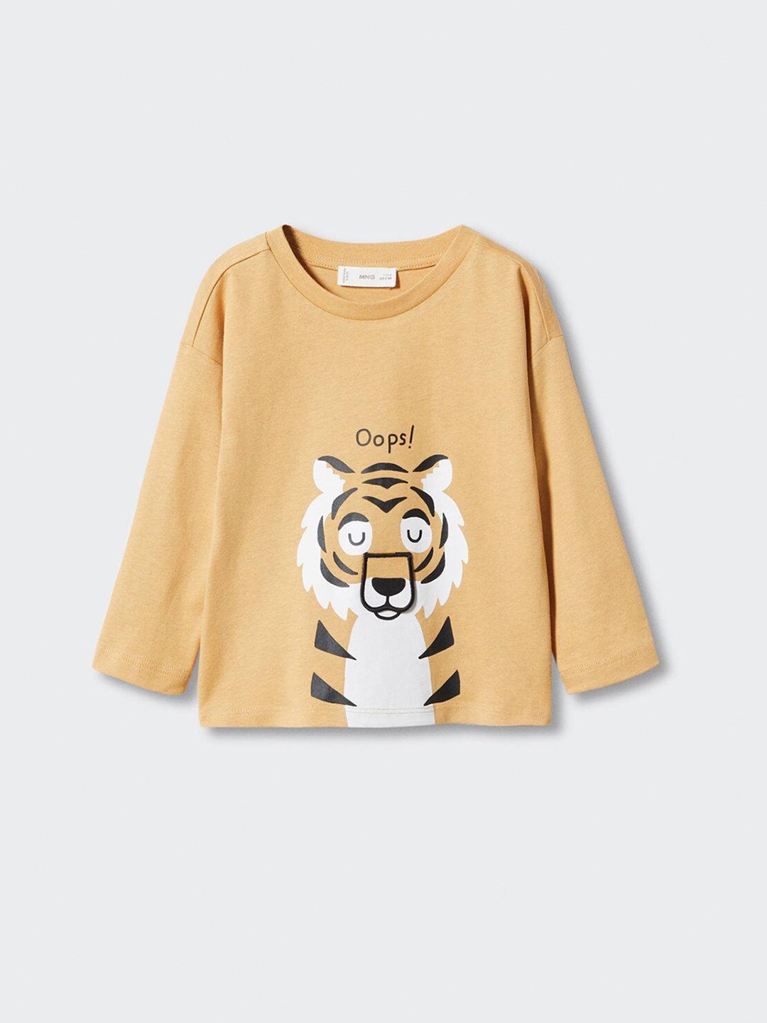 

Mango Kids Boys Graphic Print Drop-Shoulder Sleeves Pure Cotton T-shirt, Beige