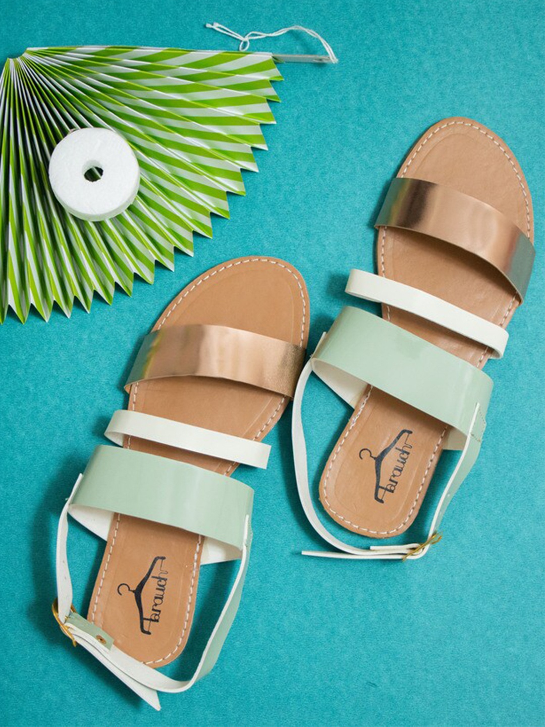 

Brauch Women Colourblocked Open Toe Flats, Sea green