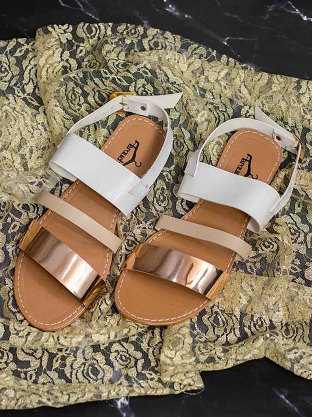 

Brauch Women White Open Toe Flats