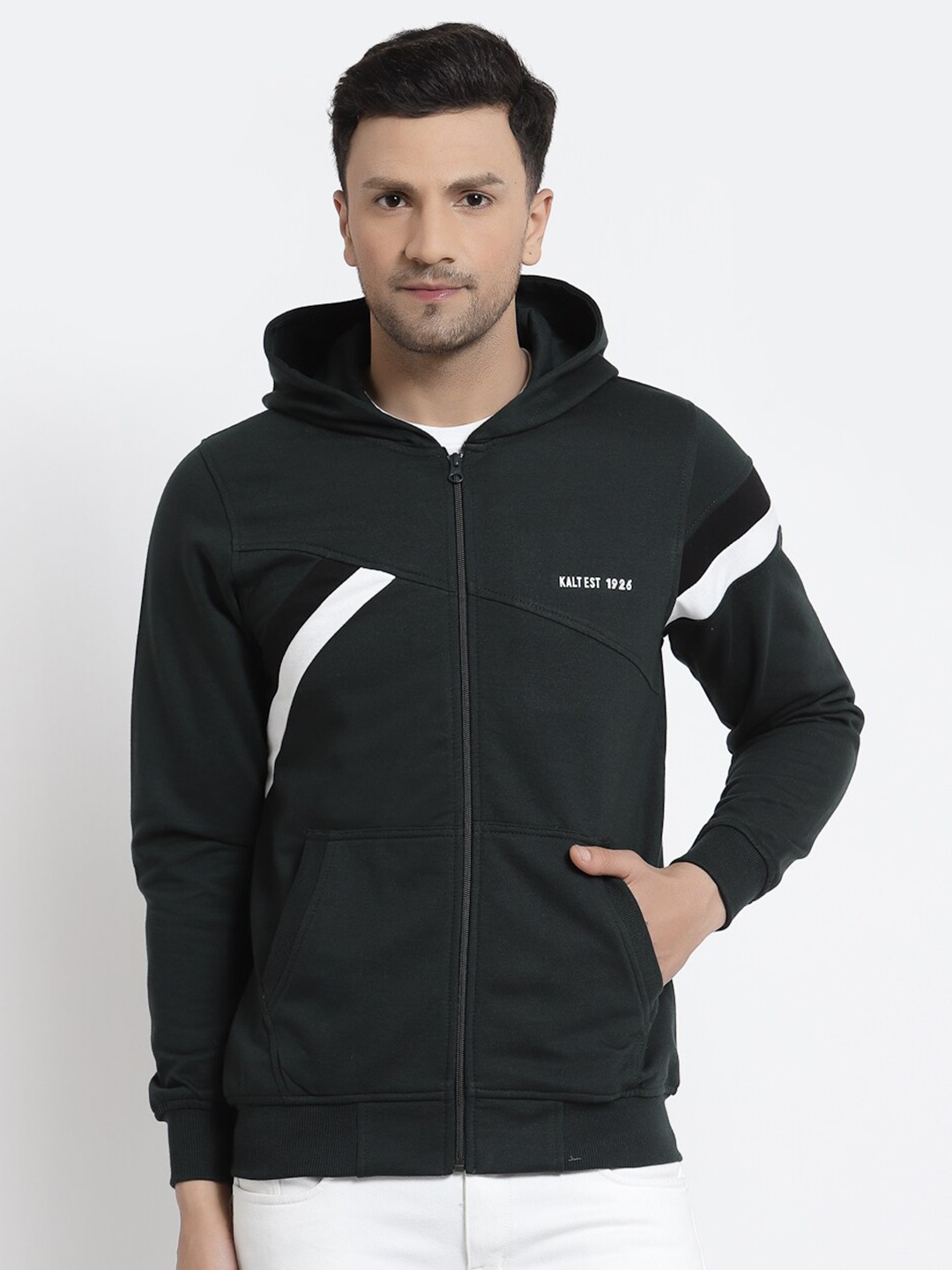 

Kalt Men Colourblocked Hooded Sweatshirt, Green