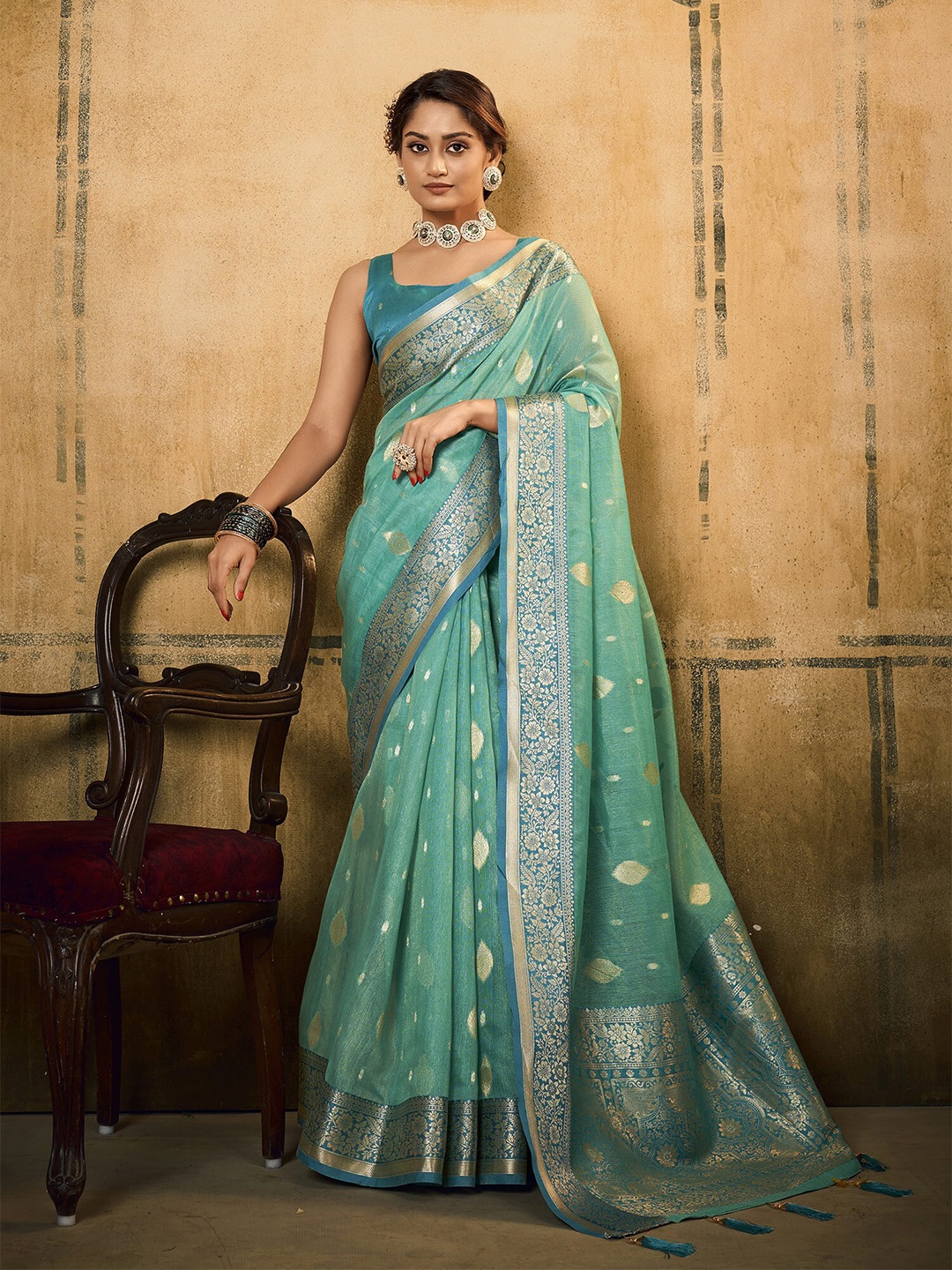 

elora Woven Design Zari Tissue Banarasi Saree, Blue