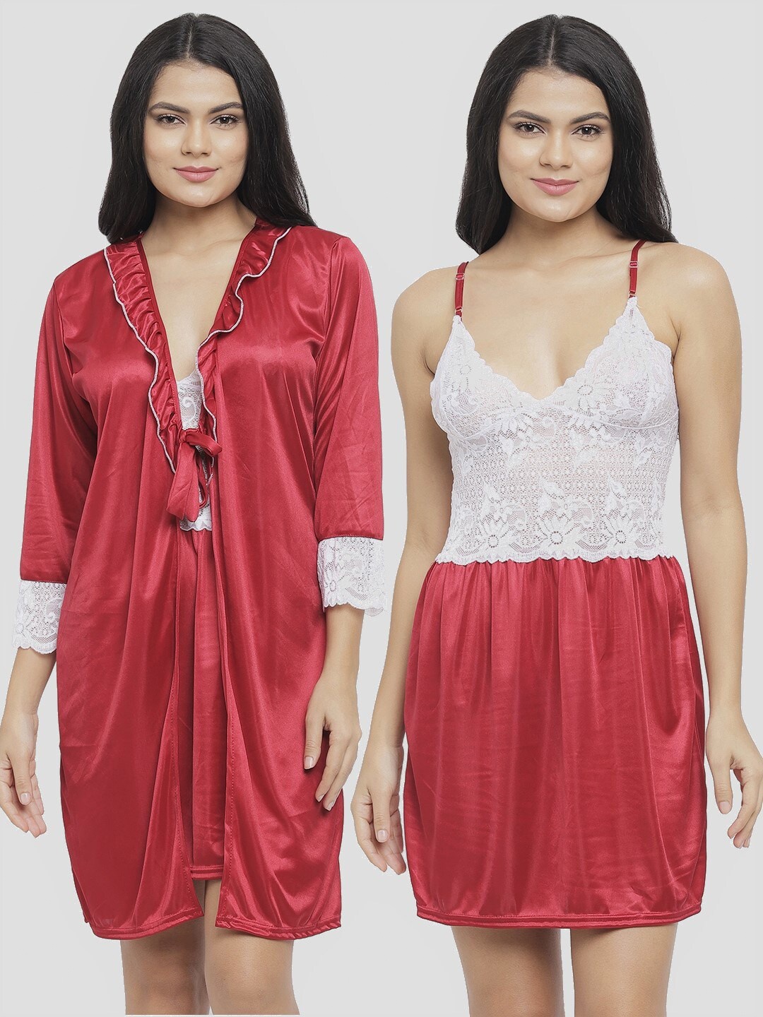 

N-Gal Maroon Embroidered Nightdress