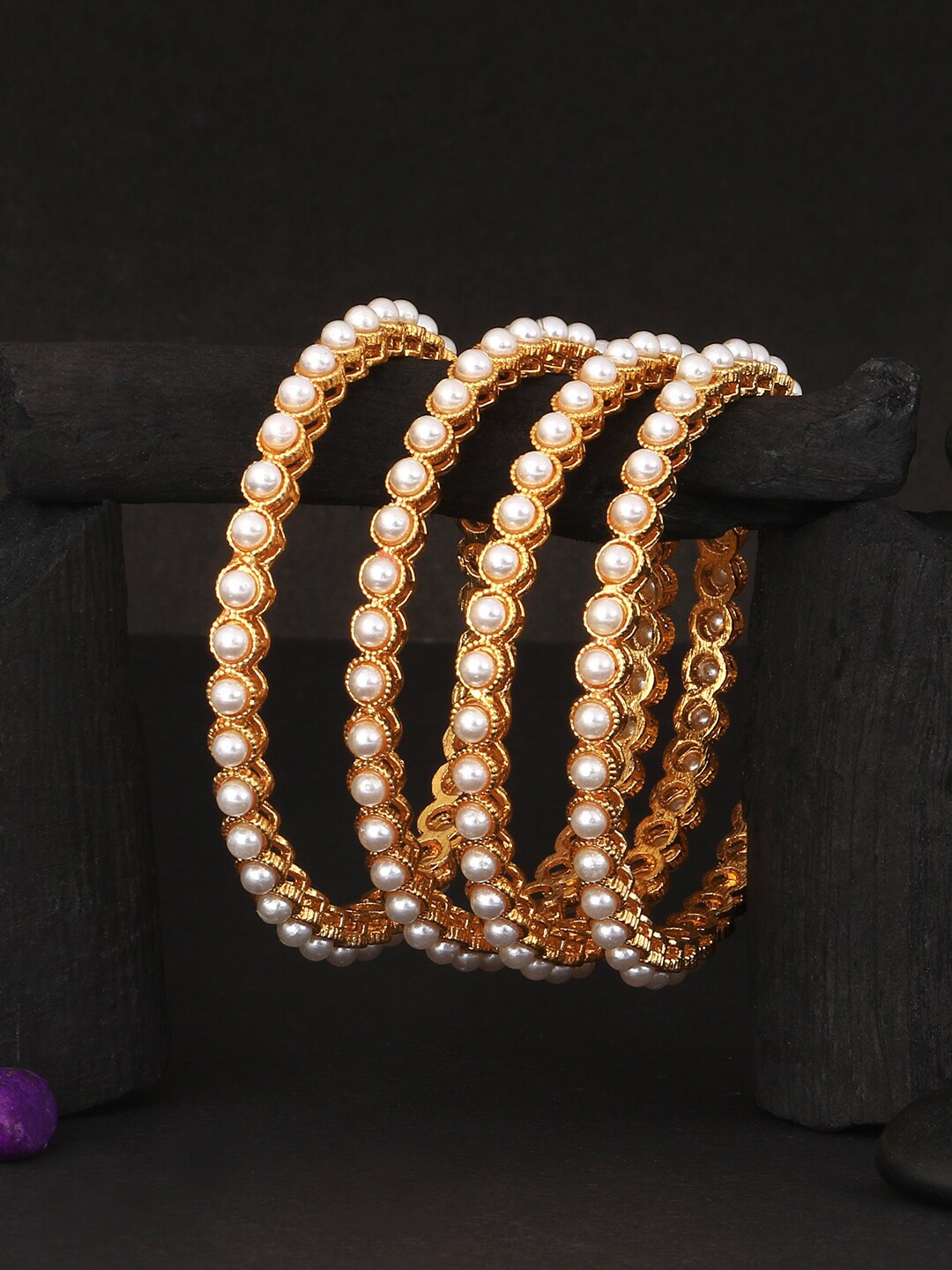 

Adwitiya Collection Set Of 4 24 CT Gold-Plated Pearls-Studded Bangles