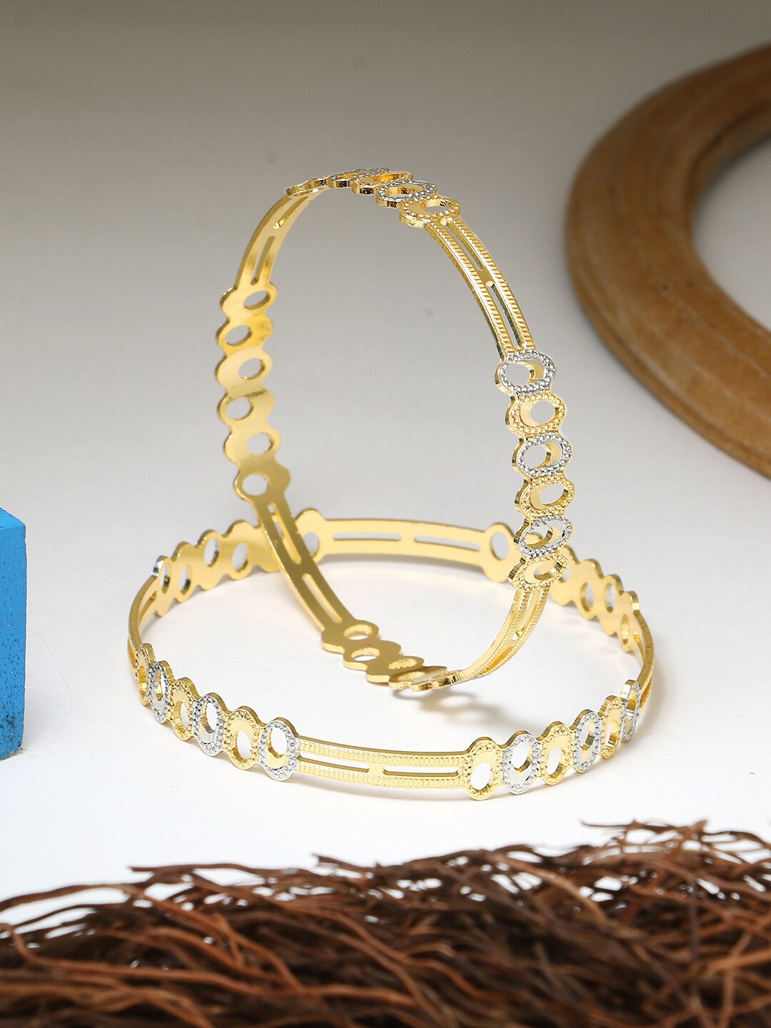 

Adwitiya Collection Set Of 2 24 CT Gold-Plated Stone-Studded Bangles