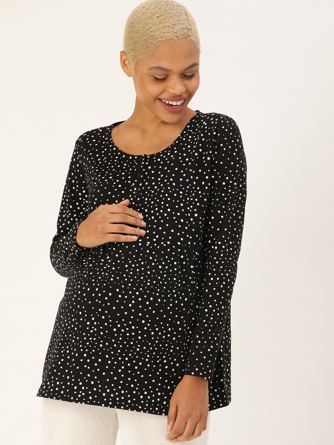 

Nejo Printed Monochrome Maternity Pure Cotton Top, Black