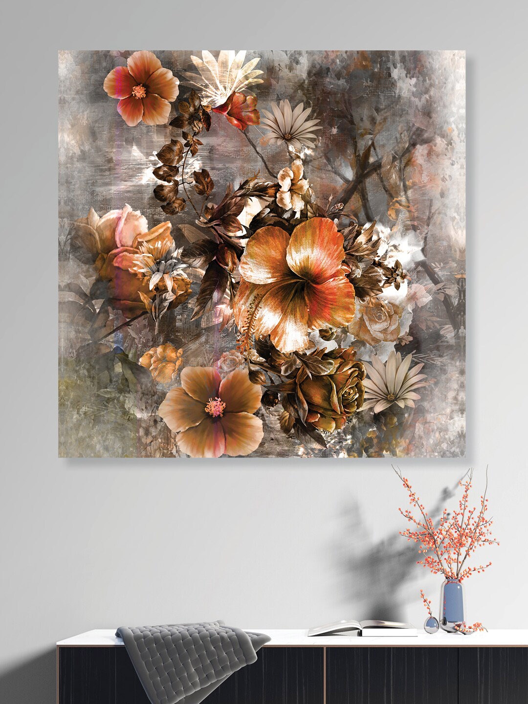 

RANDOM Floral Painting Canvas Wall Art, Grey