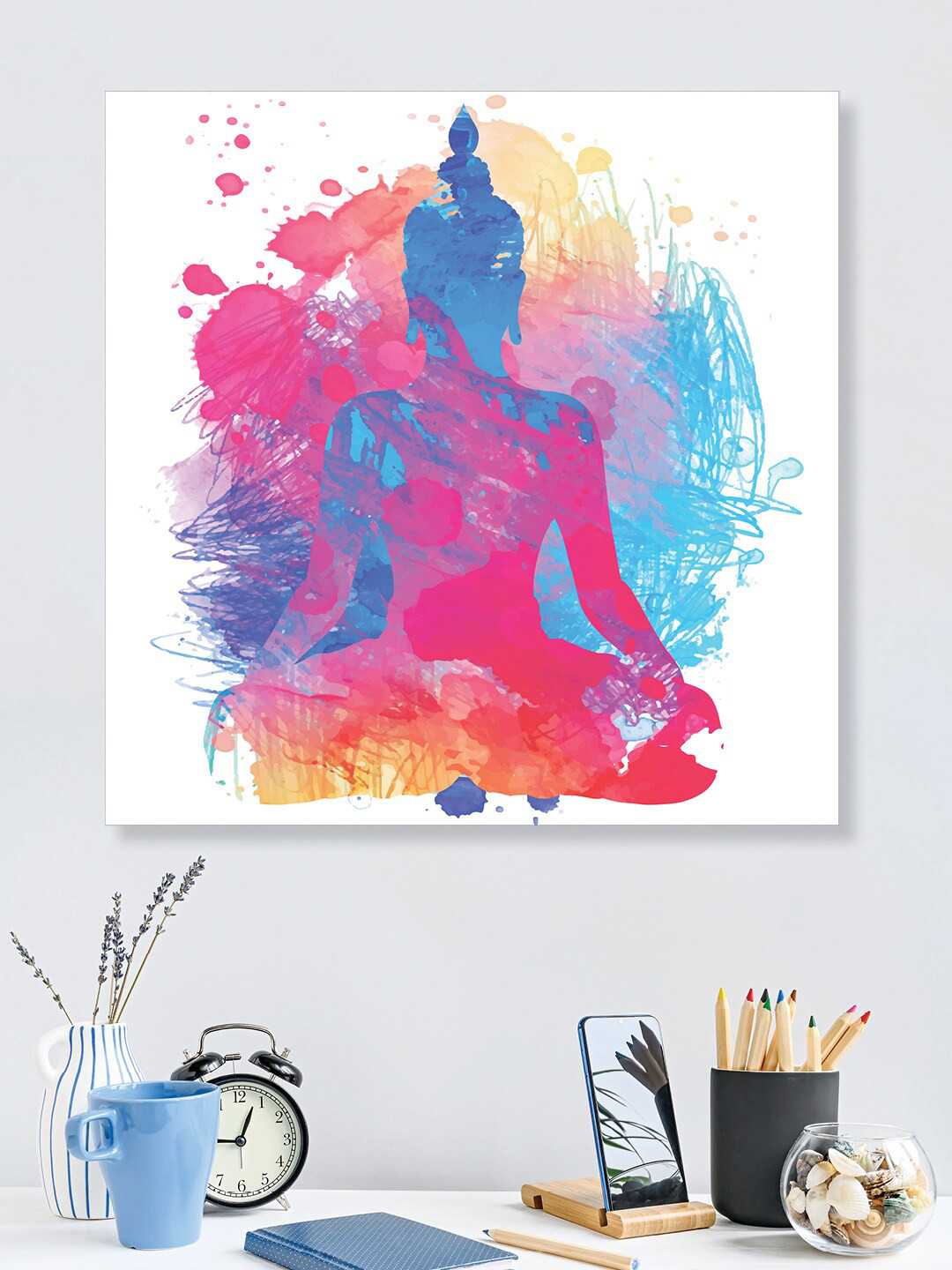 

RANDOM White & Pink Yoga art Buddha Canvas Painting Wall Art