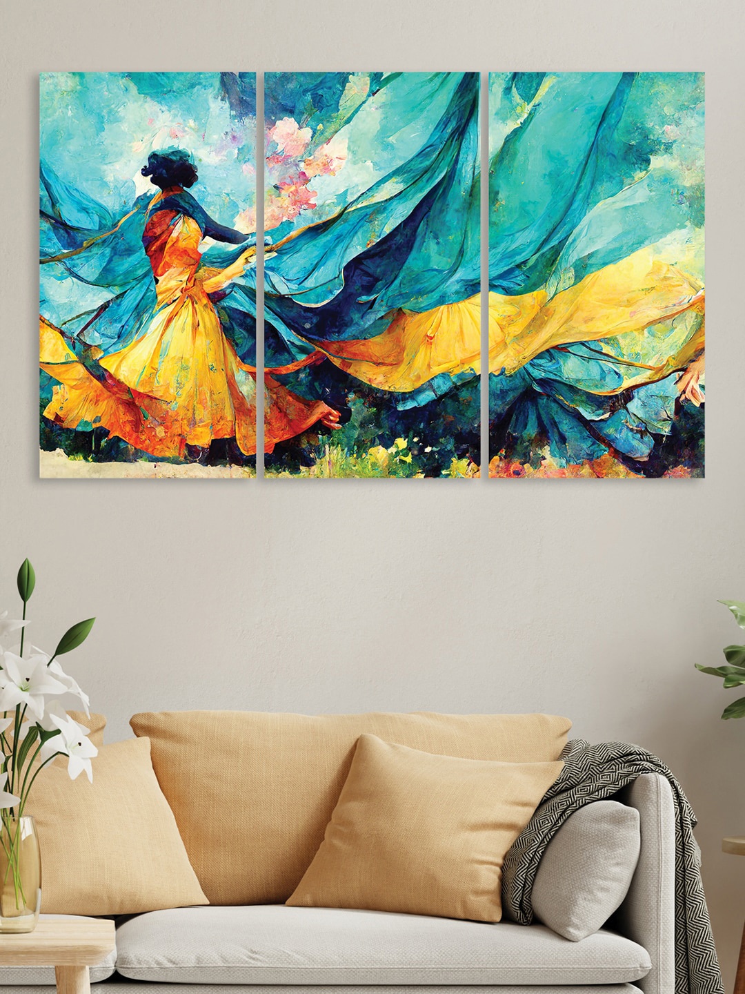 

RANDOM Blue & Yellow 3 Pieces Abstract Framed Canvas Wall Art