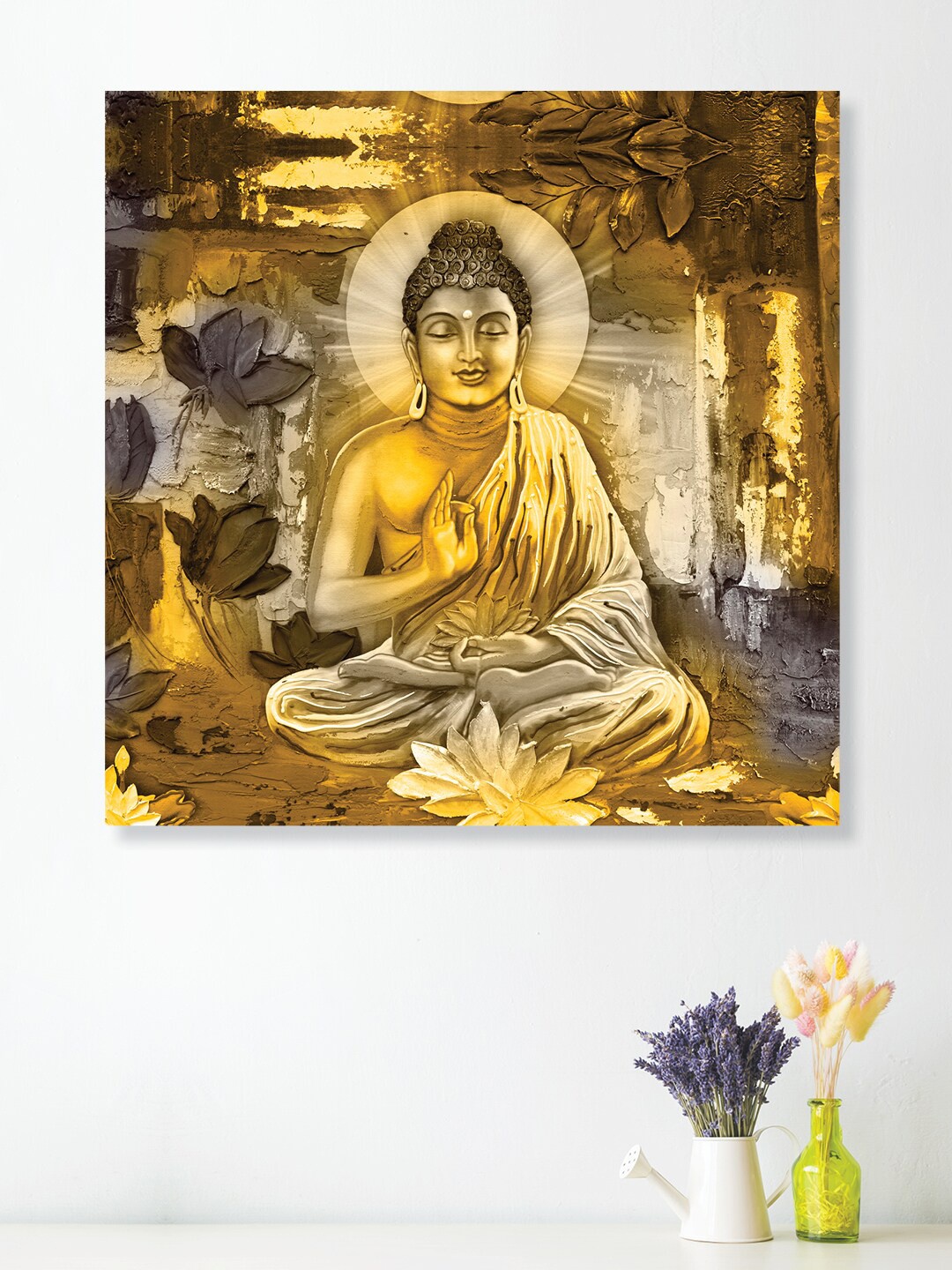 

RANDOM Golden Toned Lord Buddha Painting Canvas Wall Art, Gold