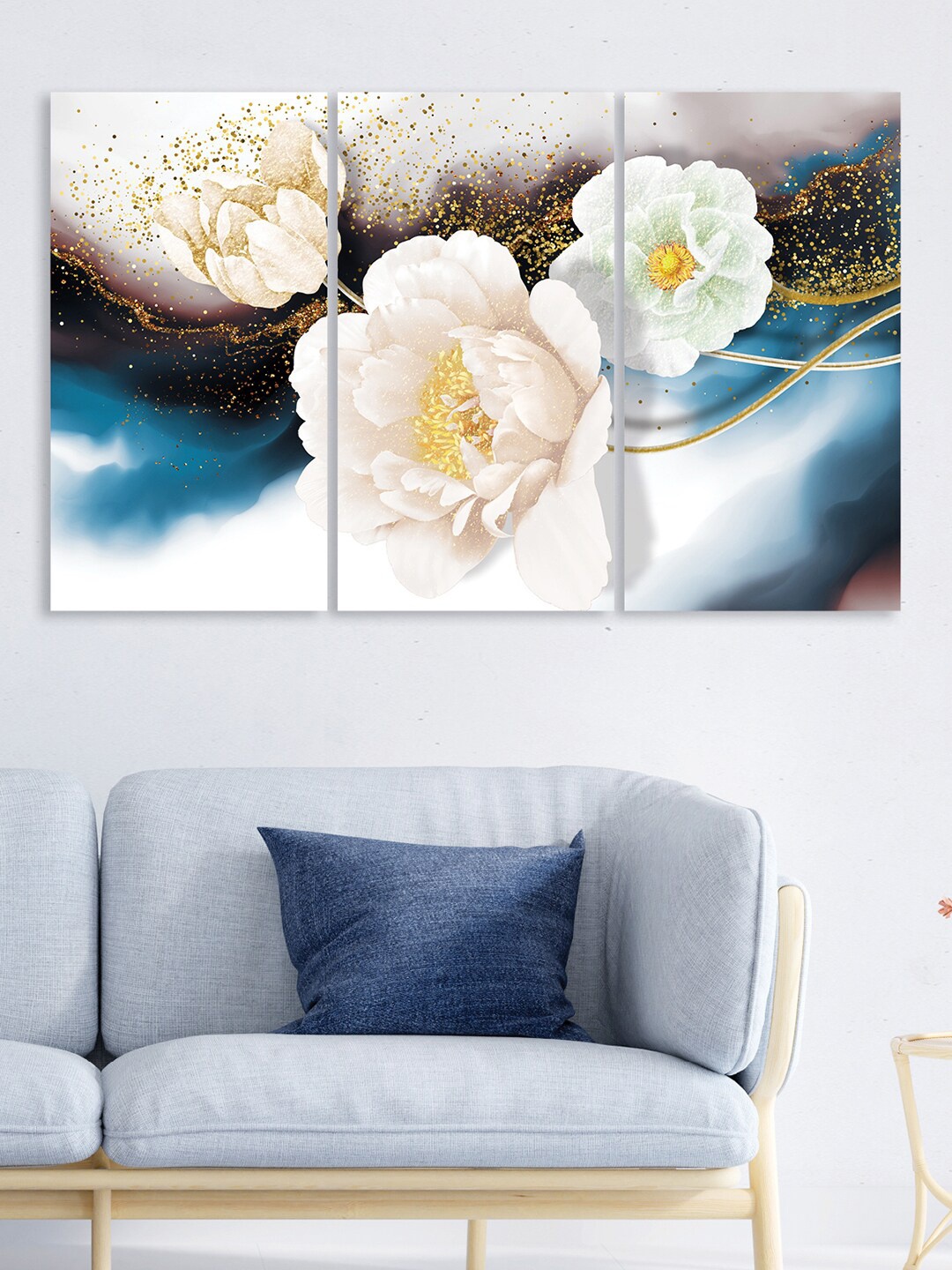 

RANDOM White & Gold-Toned 3 Pcs Flower Painting Canvas Wall Art
