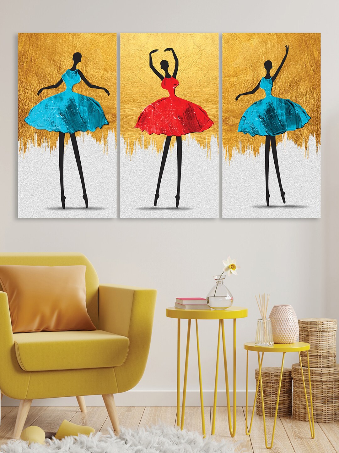 

RANDOM Yellow & Blue 3 Pcs Dancing Painting Canvas Wall Art