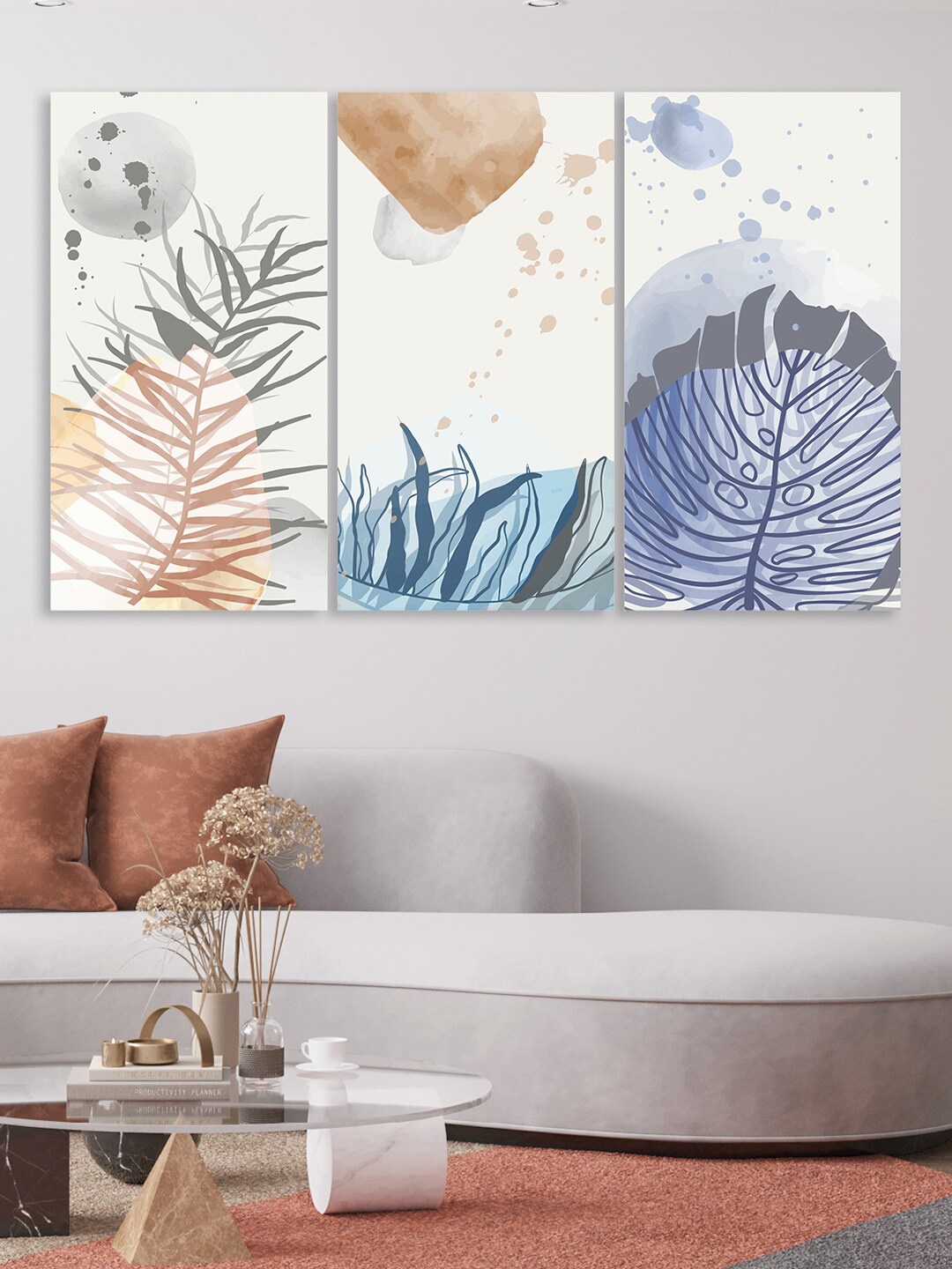 

RANDOM Beige & Cream 3 Pcs Foliage leaves Painting Canvas Wall Art