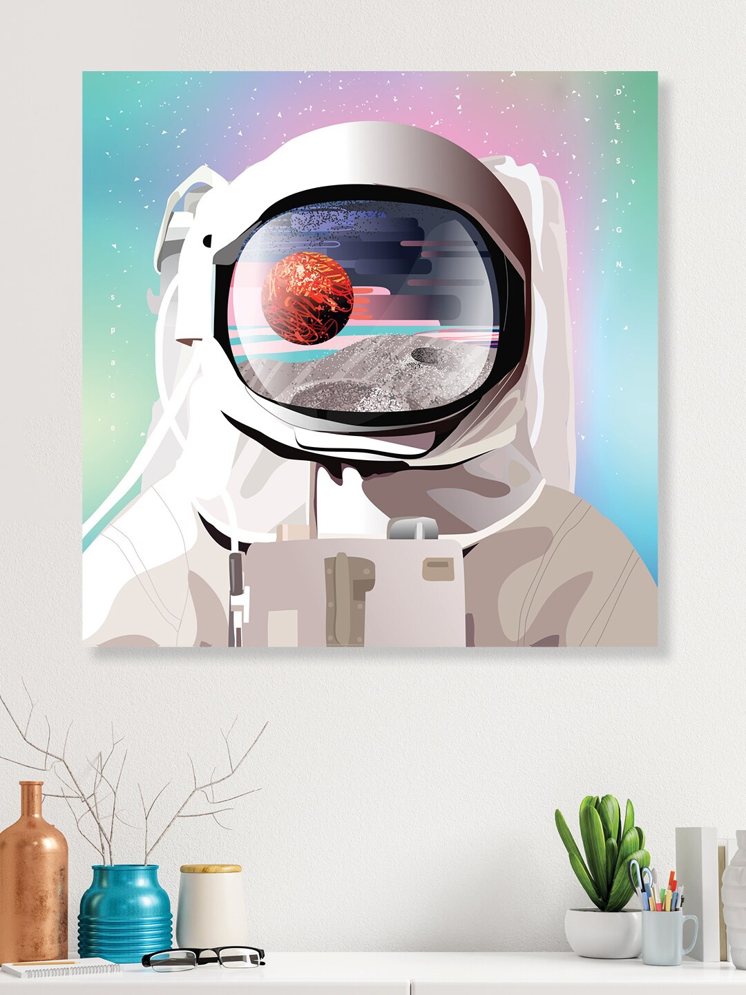 

RANDOM White & Blue Astronaut Painting Canvas Wall Art
