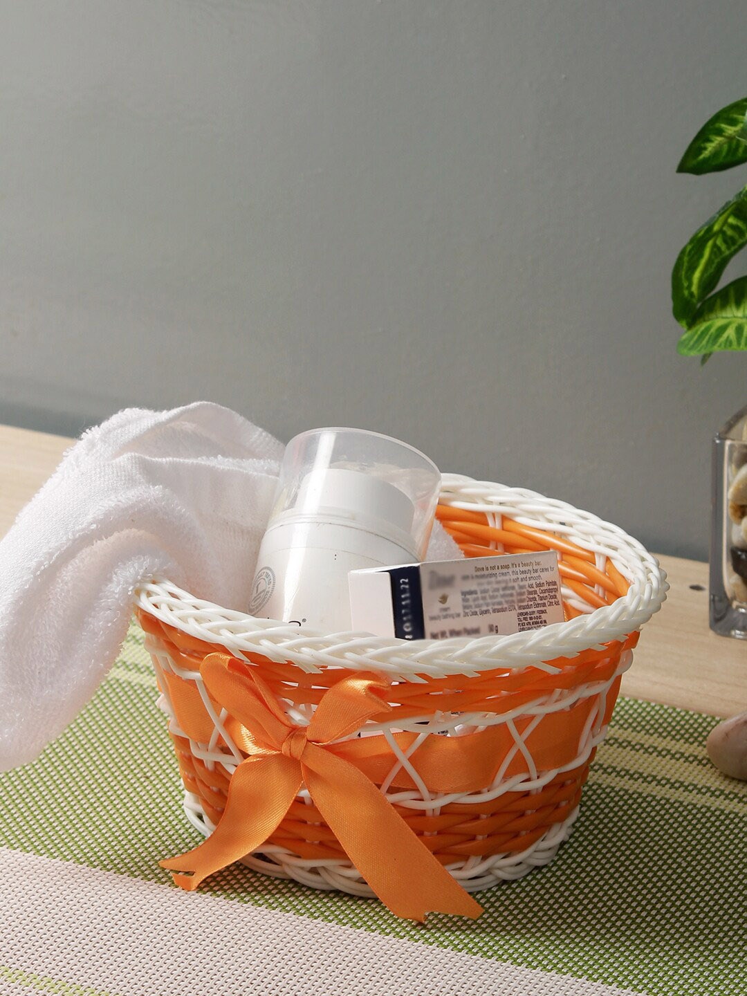 

Aapno Rajasthan Orange & White Textured Multipurpose Basket