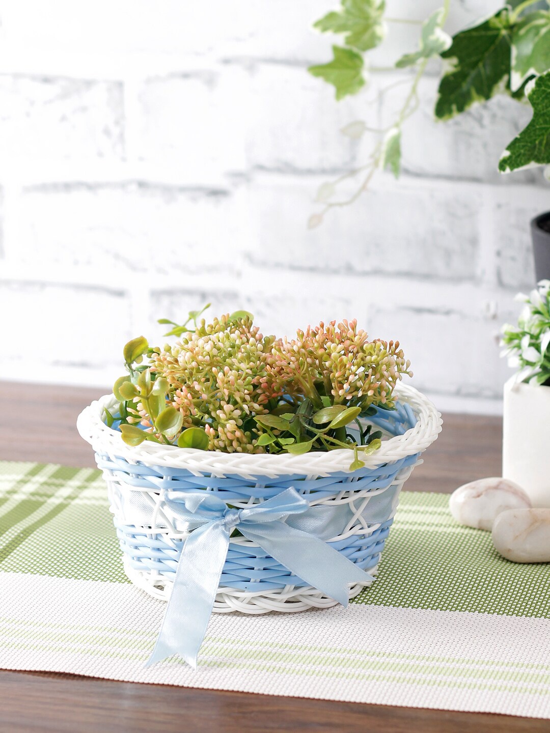 

Aapno Rajasthan Blue & White Textured Multi-Purpose Storage Basket