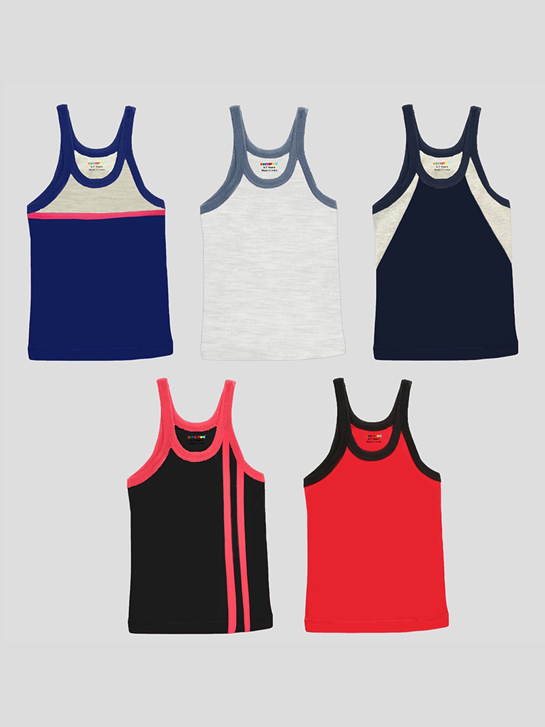

KUCHIPOO Boys Pack Of 5 Pure Cotton Innerwear Vest, Black