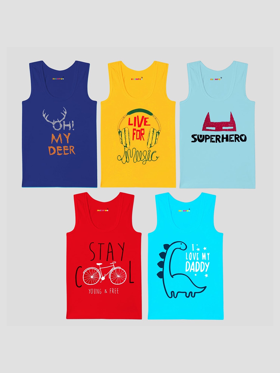 

KUCHIPOO Boys Pack Of 5 Printed Pure Cotton Innerwear Vest, Red