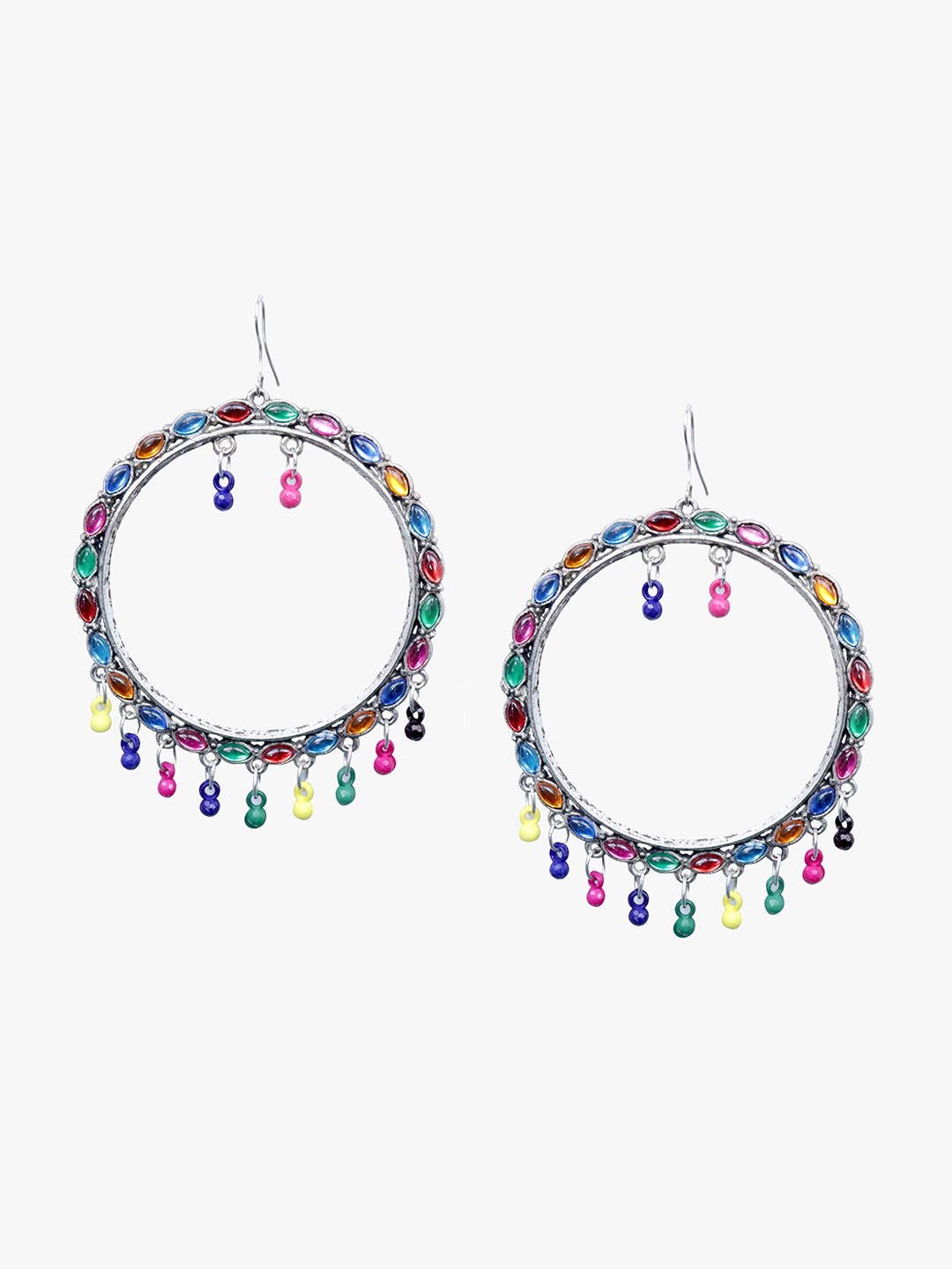 

Krelin Silver-Plated Circular Stone Studded Drop Earrings, Blue