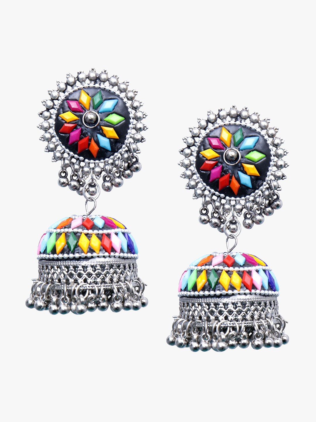 

Krelin Silver-Plated Contemporary Stone Studded Jhumkas Earrings, Yellow