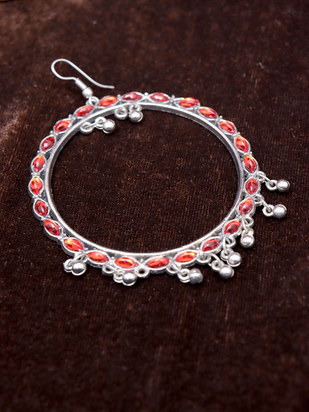 

Krelin Silver-Plated Circular Stone Studded Drop Earrings, Coral