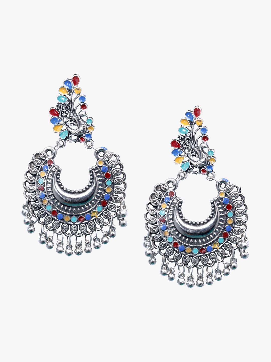 

Krelin Silver-Plated Oxidised Beaded Crescent Shaped Chandbalis Earrings, Blue