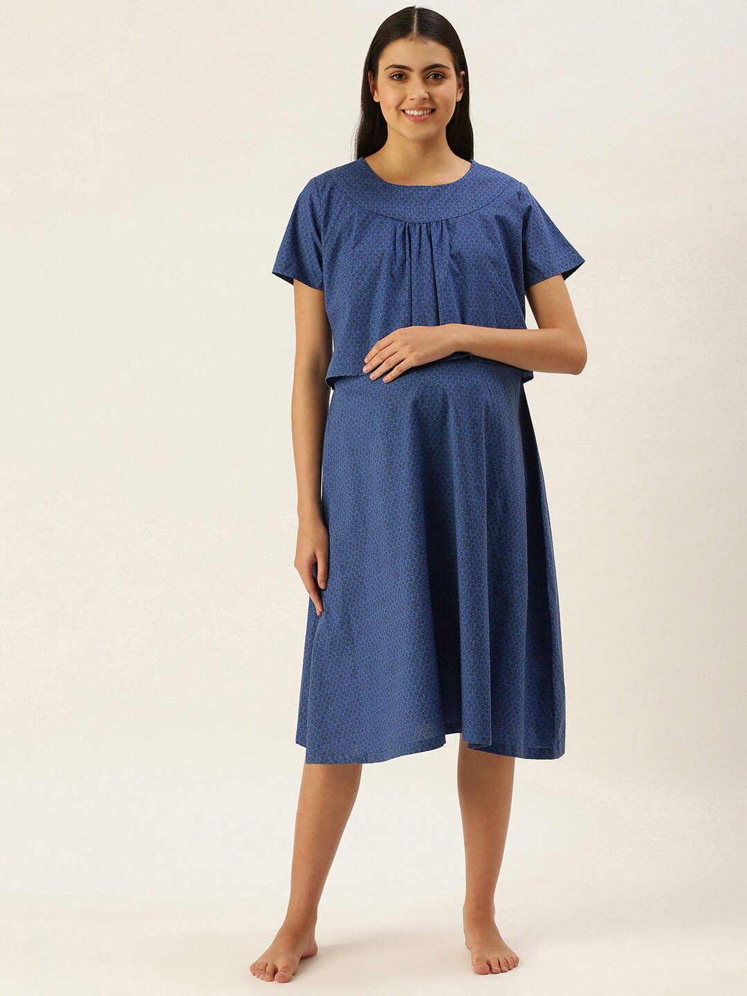 

Nejo Printed Pure Cotton Maternity Nightdress, Blue