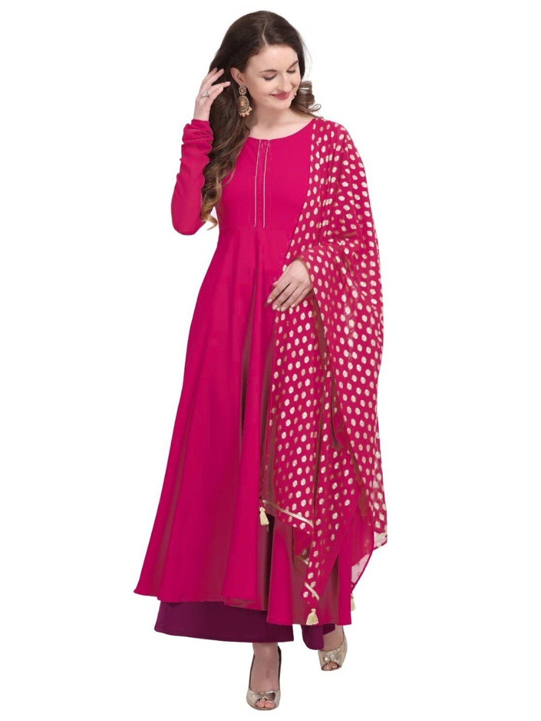 

APNISHA Women Georgette Kurta & Palazzos With Dupatta, Magenta