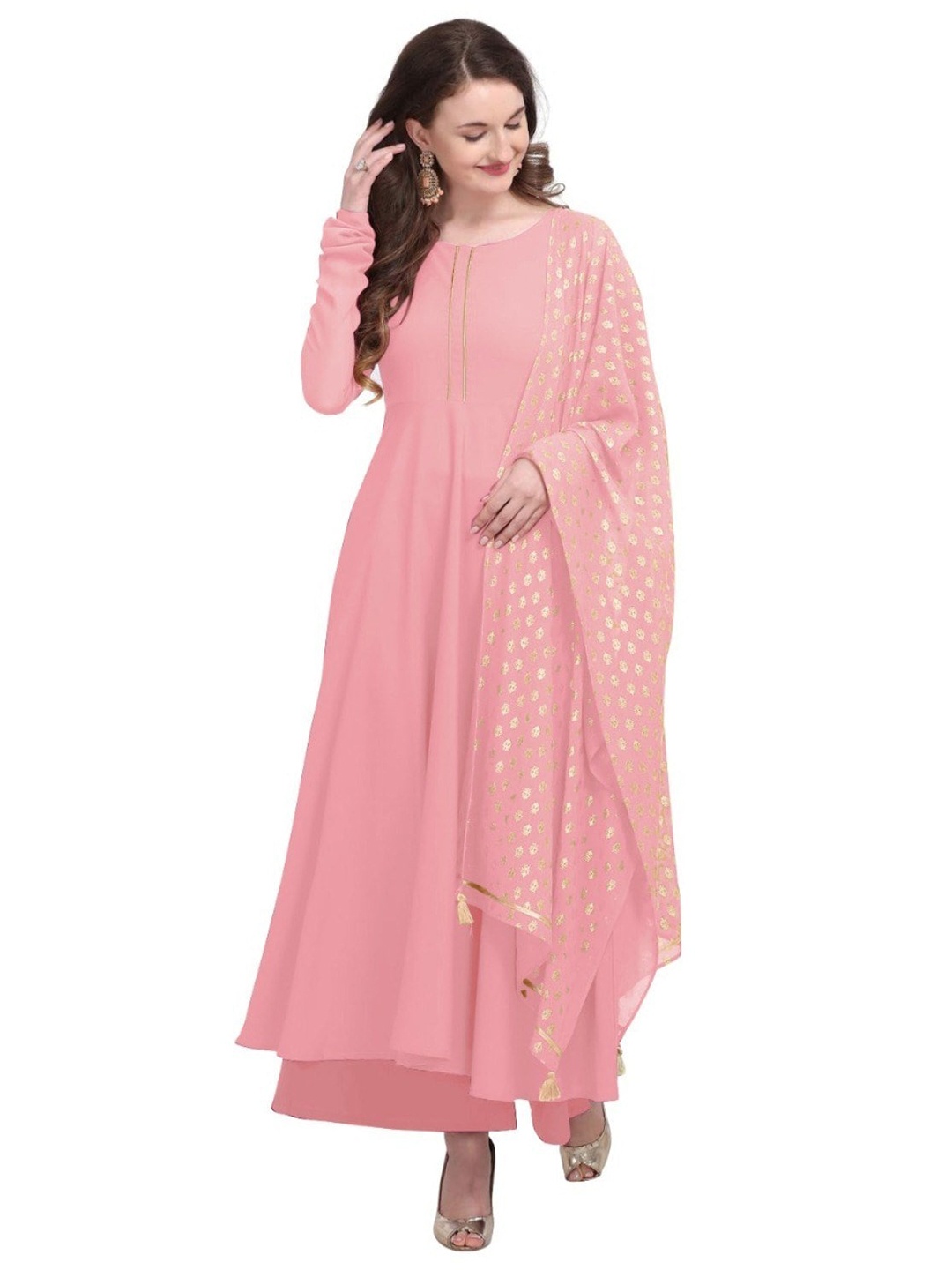 

APNISHA Women Long Sleeve Empire Kurta with Palazzos & Dupatta, Peach
