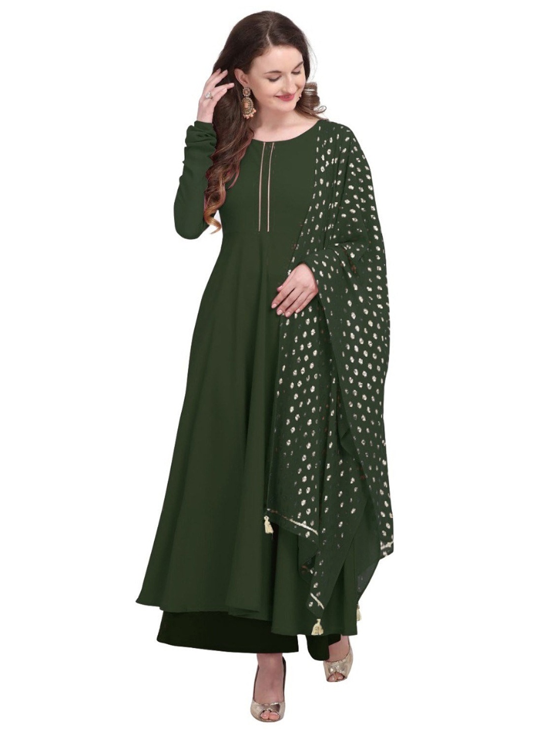 

APNISHA Women Long Sleeve Empire Kurta with Palazzos & Dupatta, Green