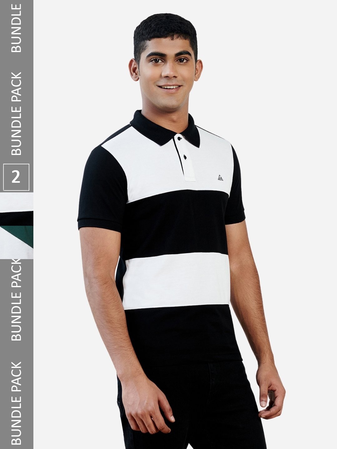 

HillTop Polos Men Pack of 2 Colourblocked Polo Collar Cotton T-shirt, Black