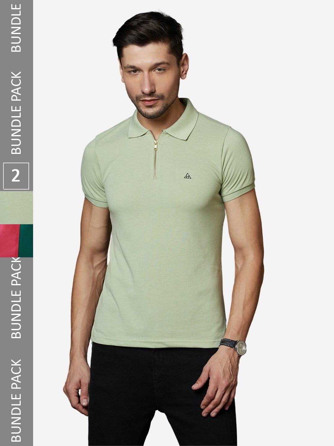 

HillTop Polos Men Pack of 2 Colourblocked Polo Collar Cotton T-shirt, Green