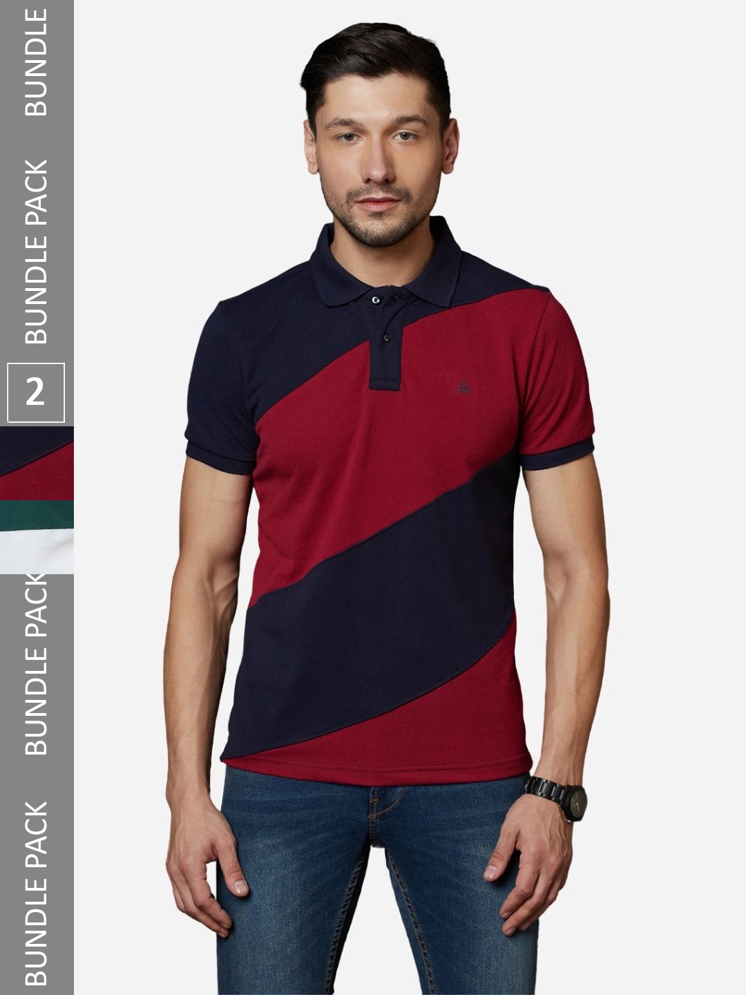 

HillTop Polos Men Pack Of 2 Colourblocked Polo Collar Cotton T-shirt, Green