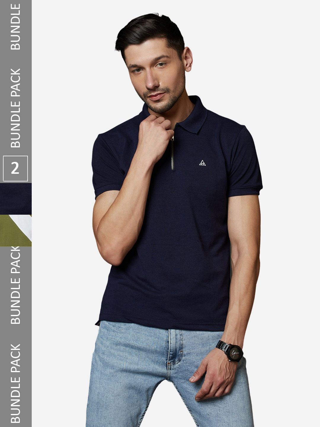 

HillTop Polos Men Pack Of 2 Polo Collar Slim Fit Cotton T-shirt, Green