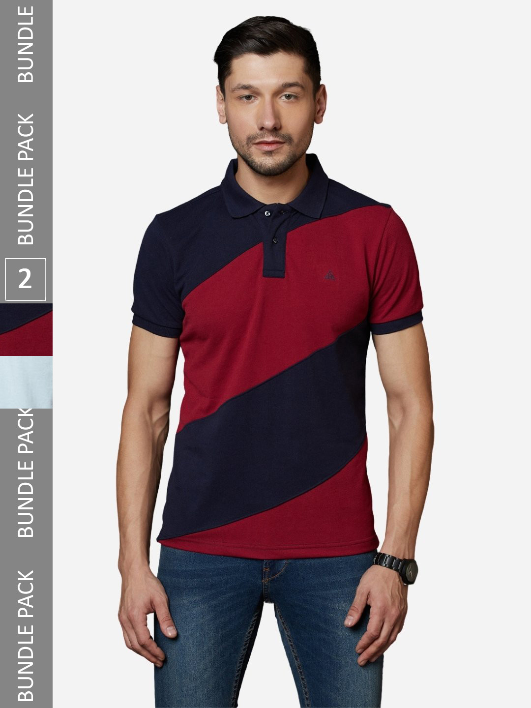 

HillTop Polos Men Pack Of 2 Polo Collar Slim Fit Cotton T-shirt, Blue