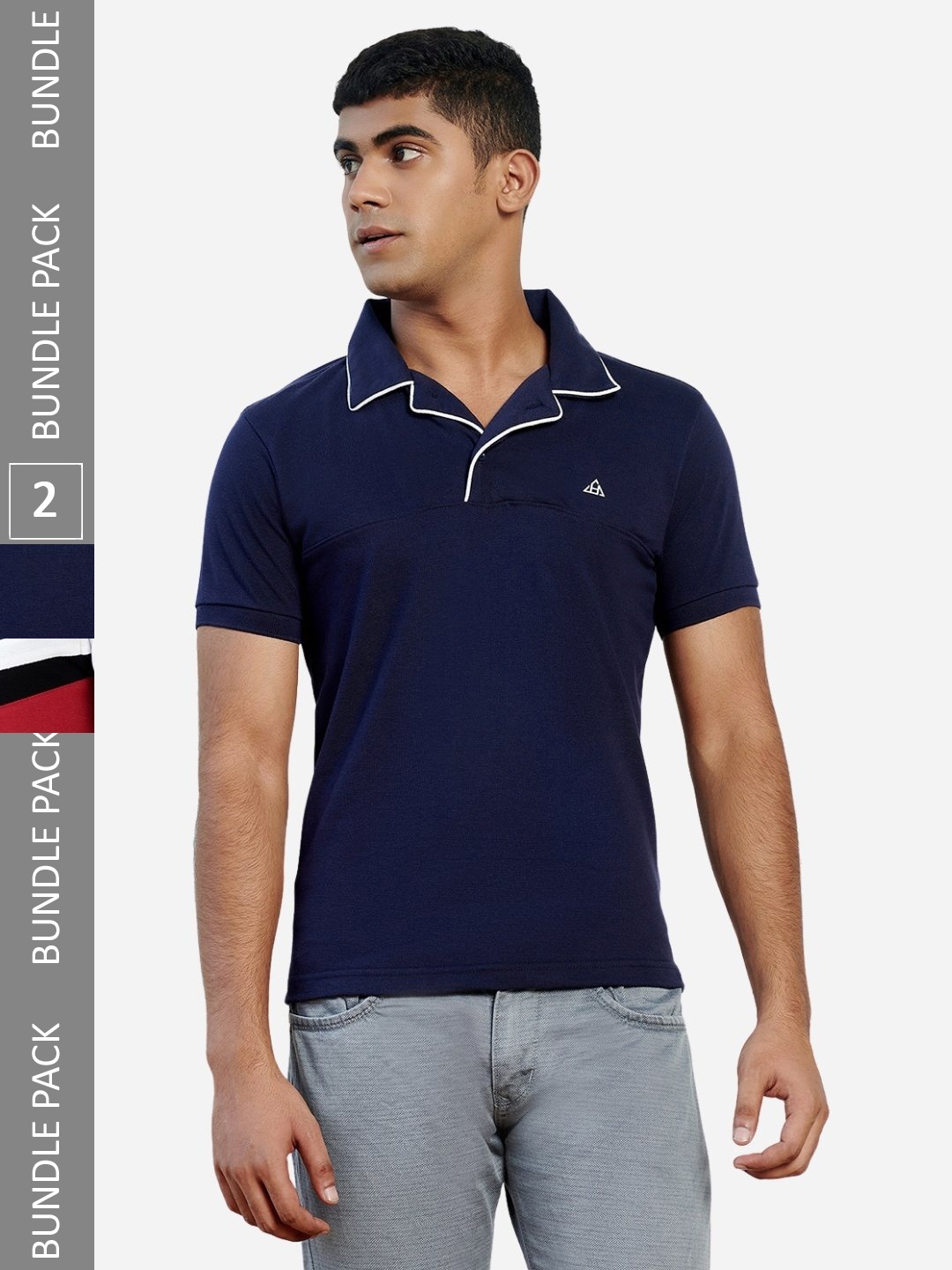 

HillTop Polos Men Pack of 2 Polo Collar Cotton Slim Fit T-shirt, Navy blue
