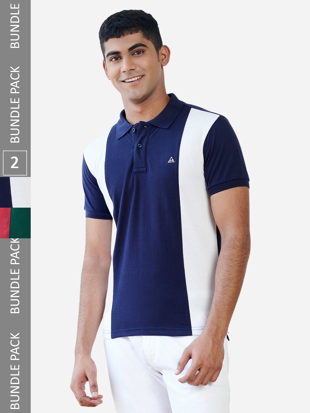 

HillTop Polos Men Pack of 2 Colourblocked Polo Collar Cotton Slim Fit T-shirt, Blue