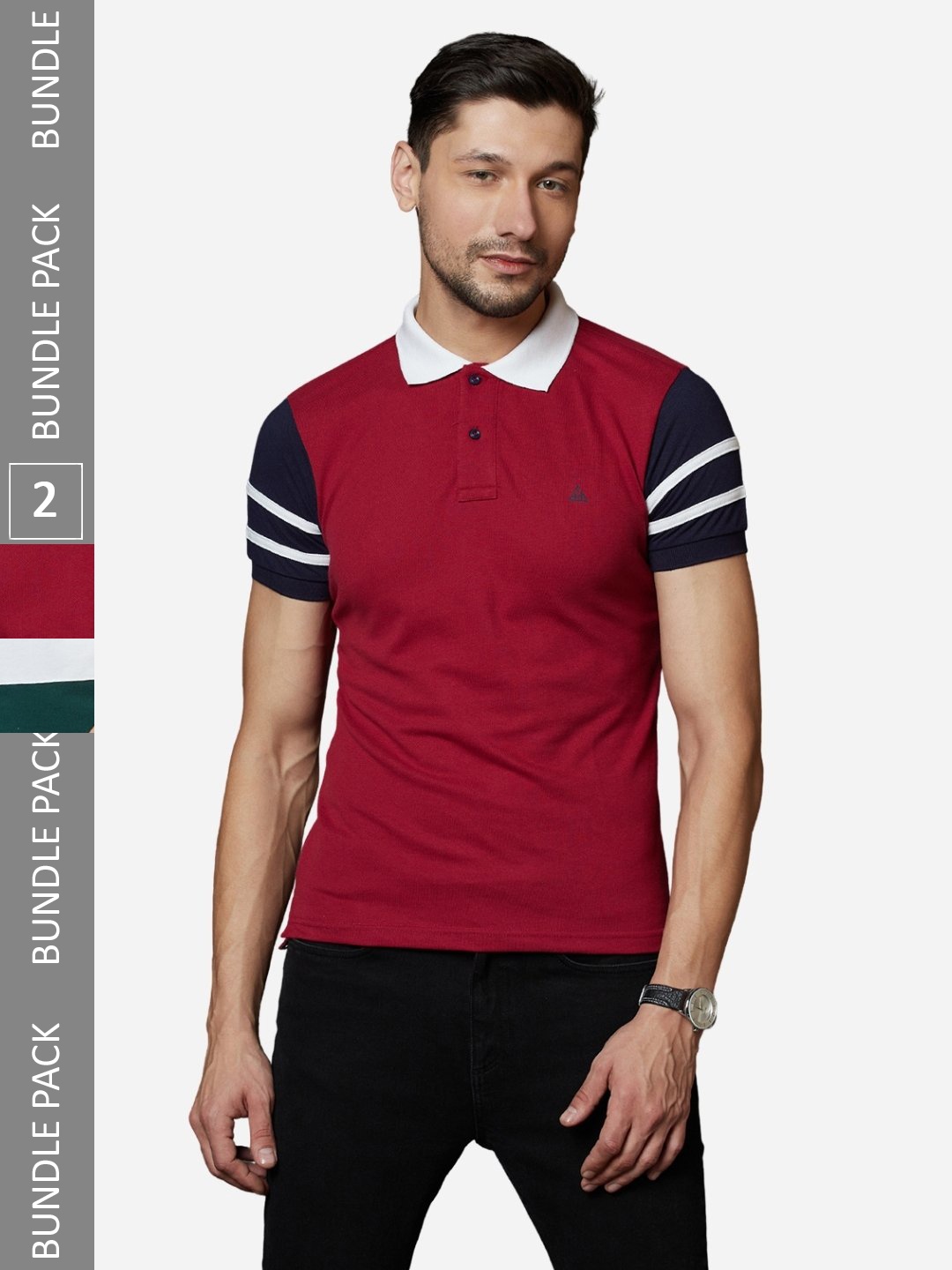 

HillTop Polos Men Pack Of 2 Colourblocked Polo Collar Slim Fit T-shirt, Maroon