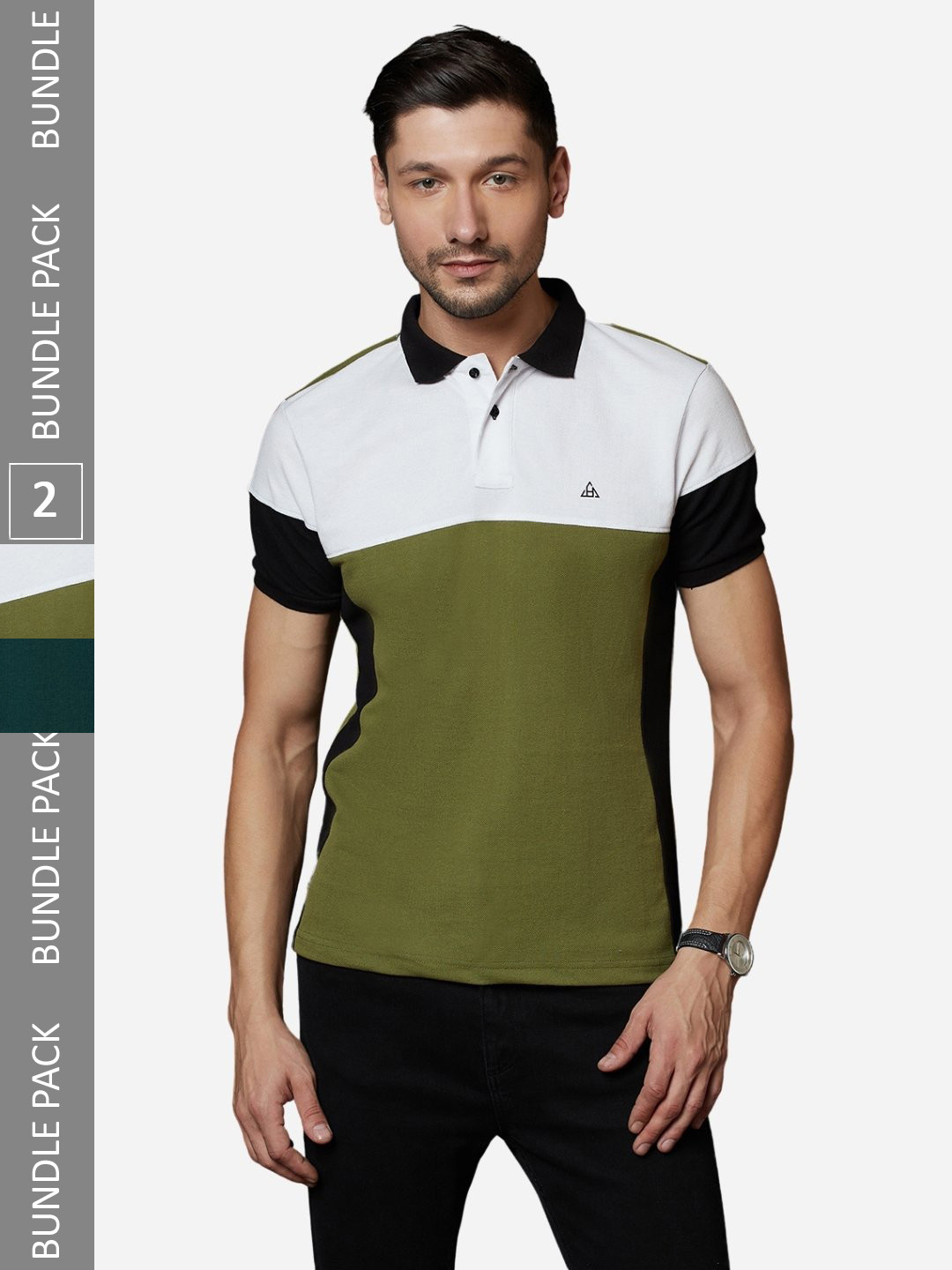 

HillTop Polos Men Pack of 2 Polo Collar Cotton Slim Fit T-shirt, Green