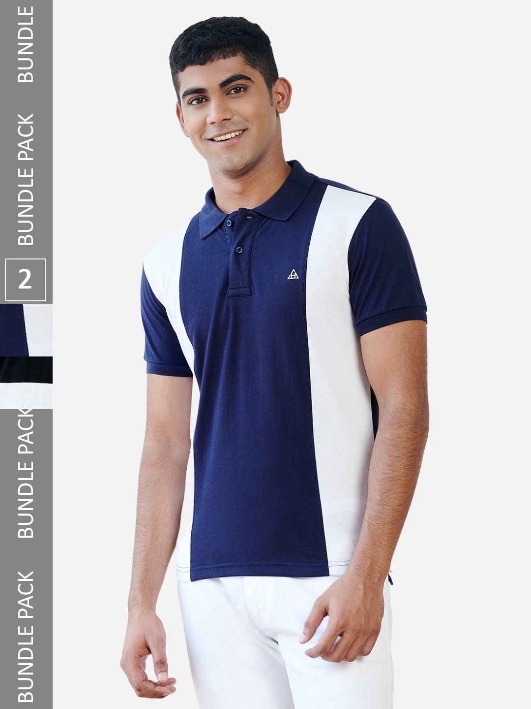 

HillTop Polos Men Pack of 2 Colourblocked Polo Collar Cotton Slim Fit T-shirt, Black