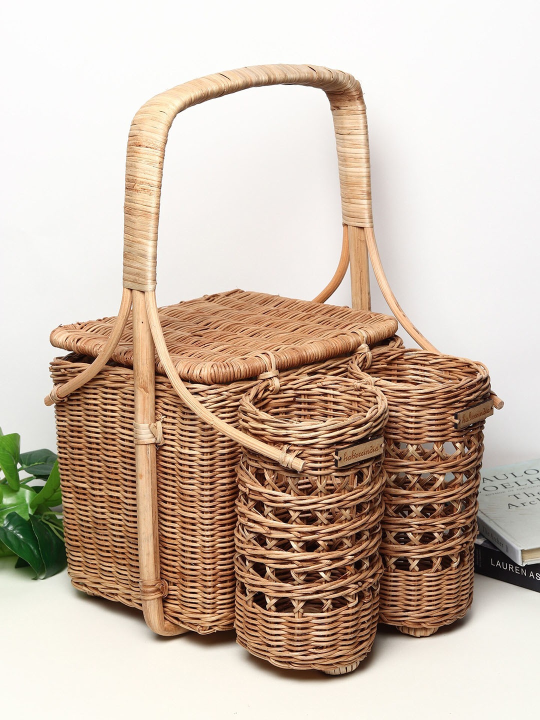 

HABERE INDIA Wicker Brown Woven Design Storage Basket