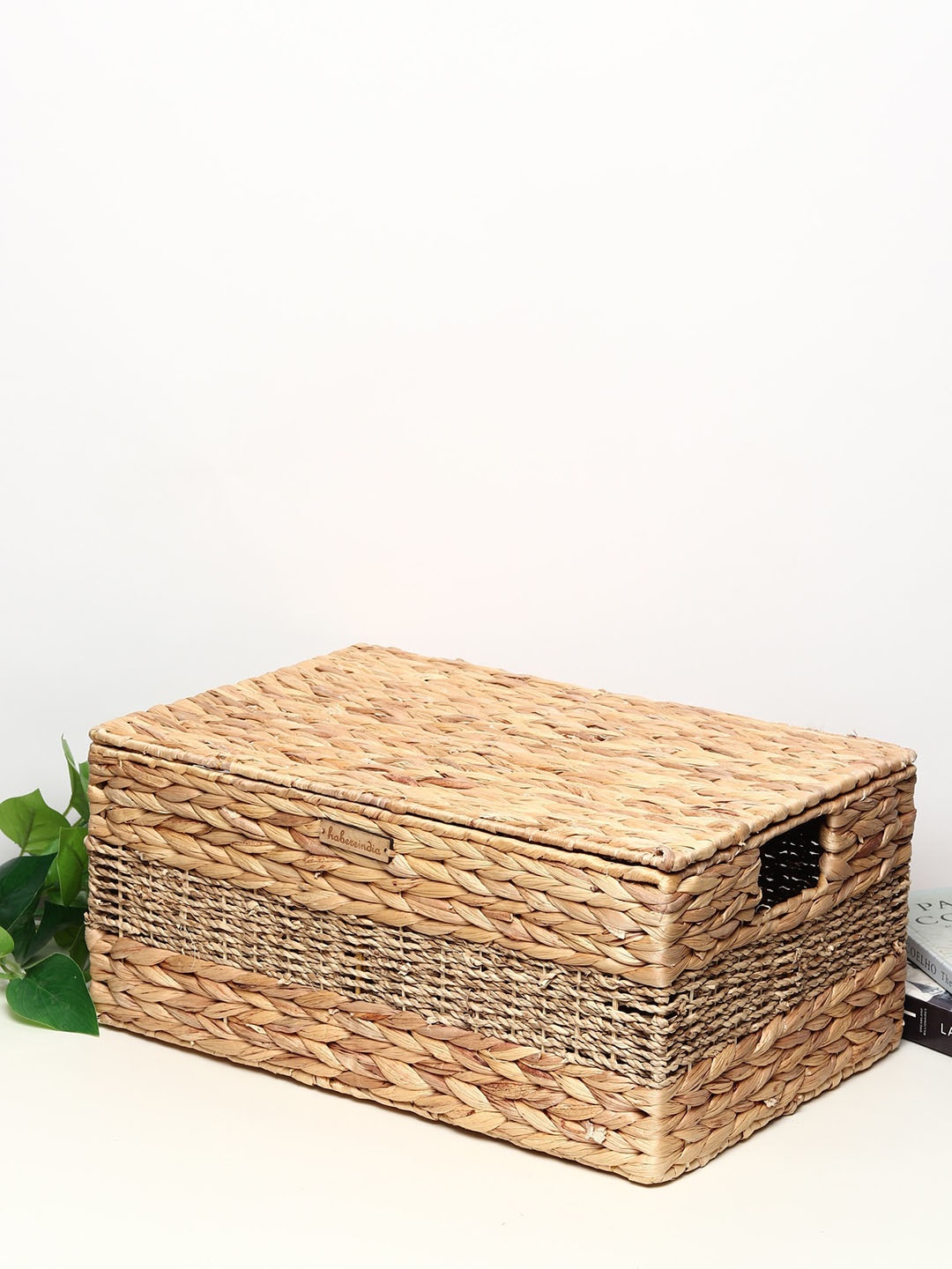 

HABERE INDIA Beige Woven Design Small Storage Basket With Lid