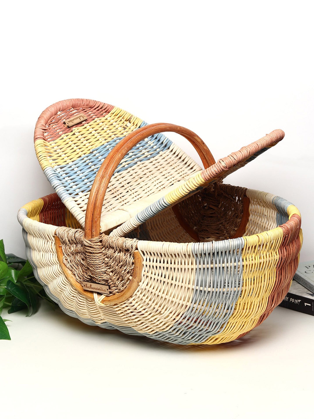 

HABERE INDIA Beige & Yellow Woven Design Picnic Basket
