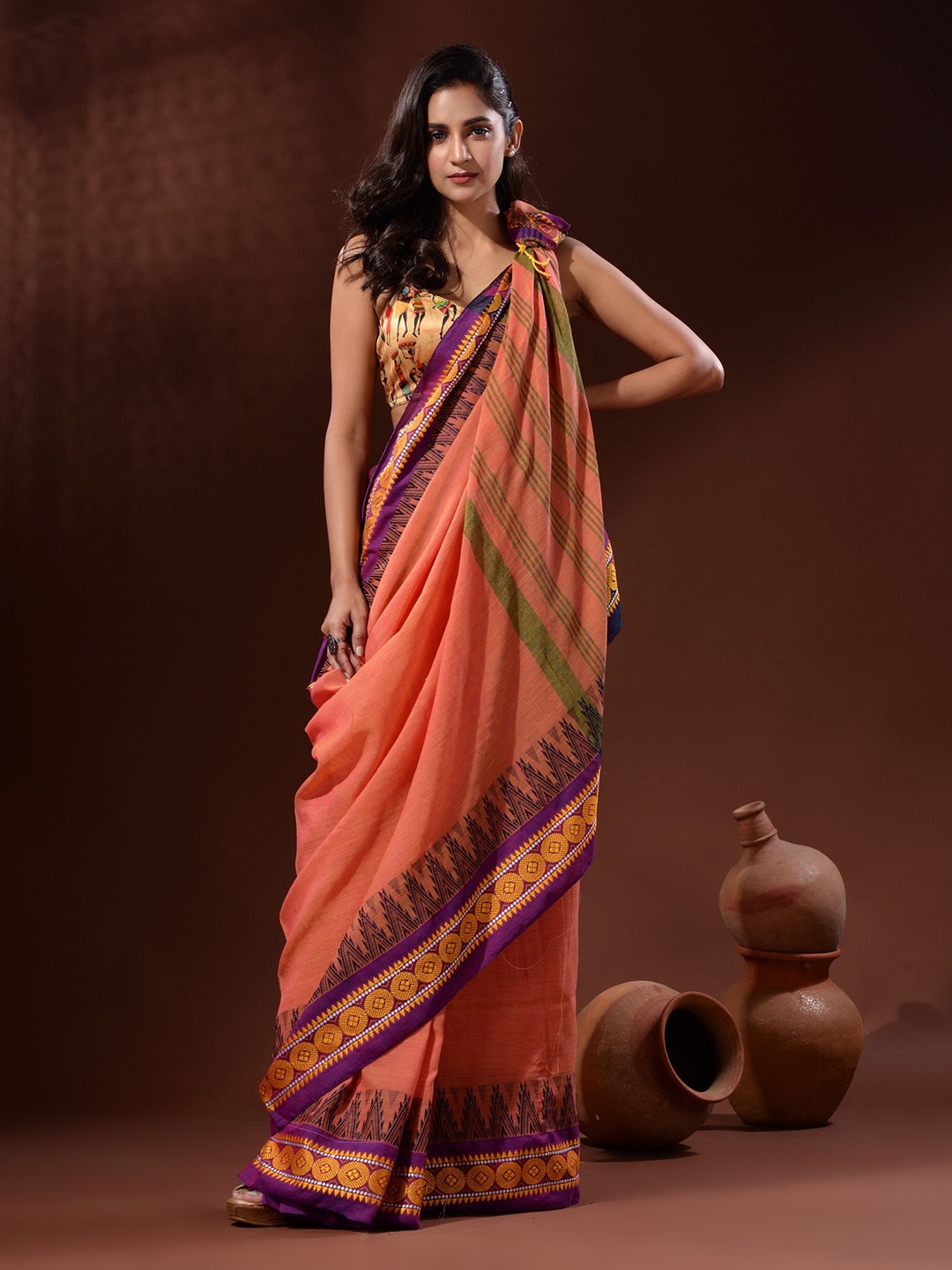 

Charukriti Pure Cotton Saree, Peach