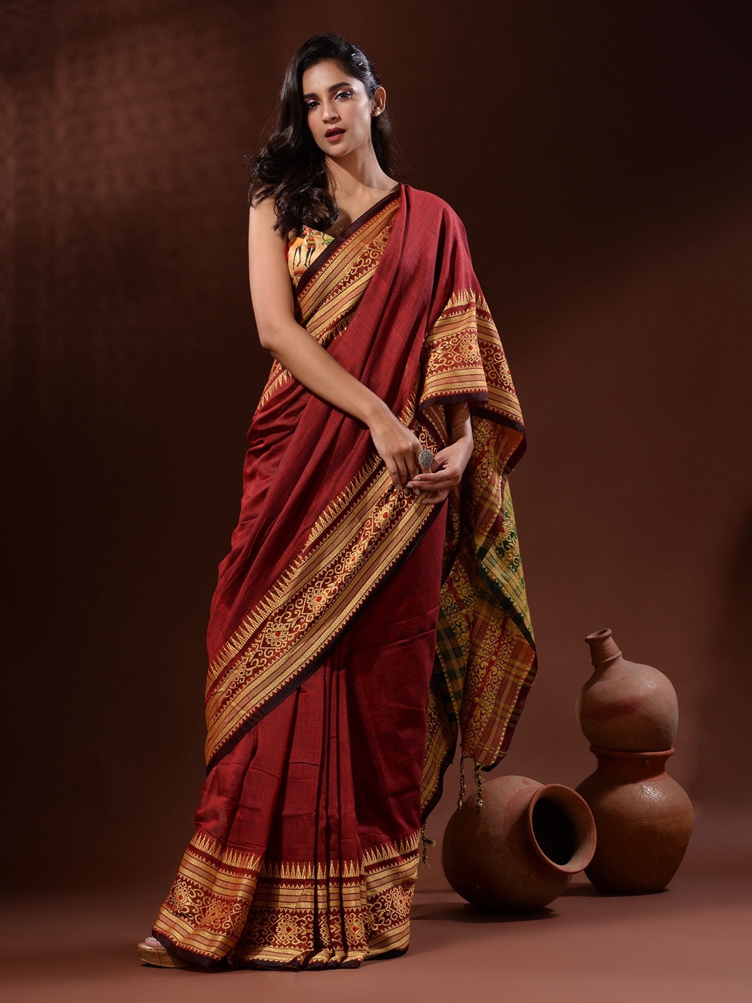 

Charukriti Pure Cotton Saree, Red