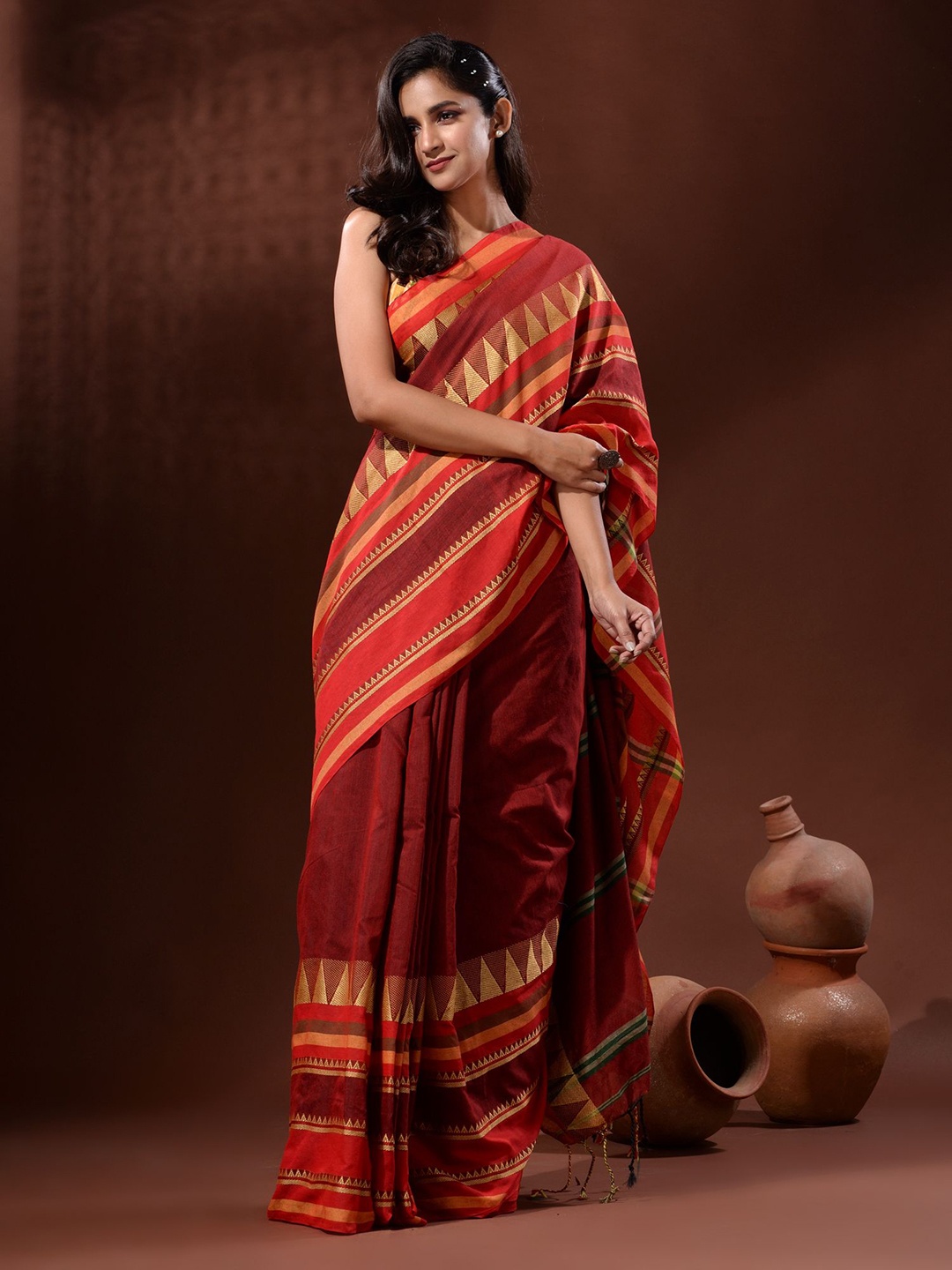 

Charukriti Pure Cotton Saree, Red