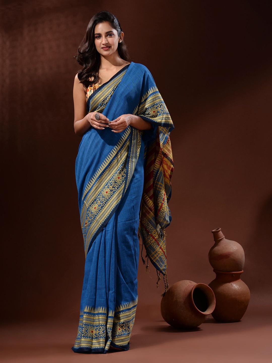

Charukriti Pure Cotton Saree, Blue