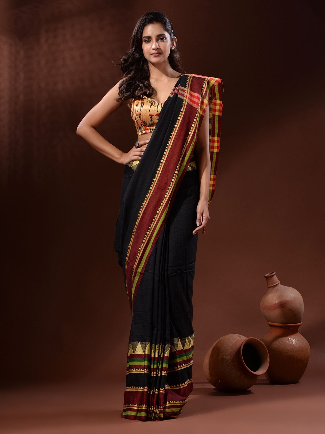 

Charukriti Pure Cotton Saree, Black