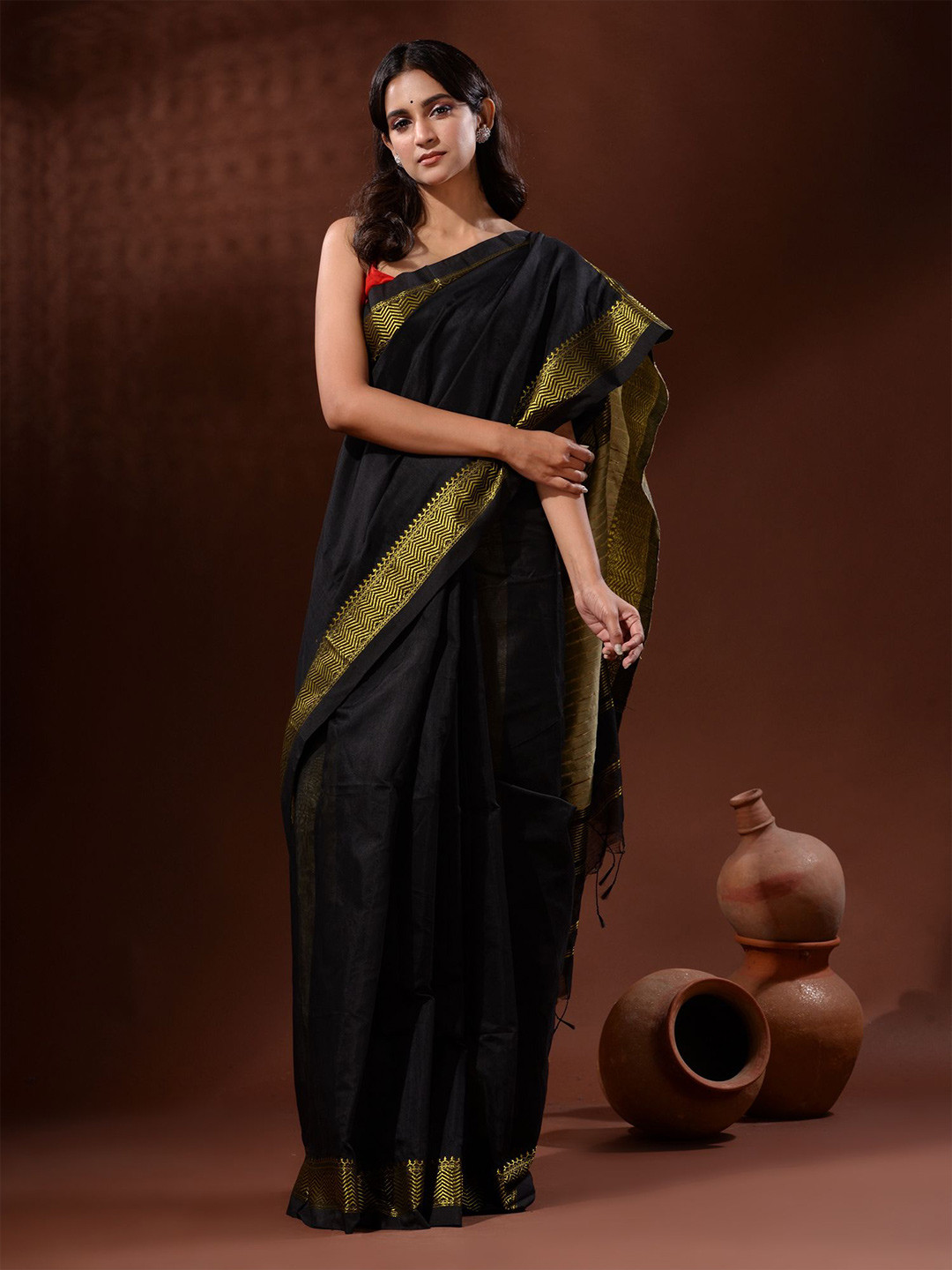 

Charukriti Silk Cotton Saree, Black